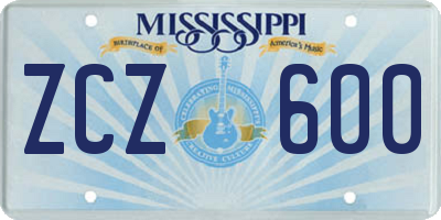 MS license plate ZCZ600