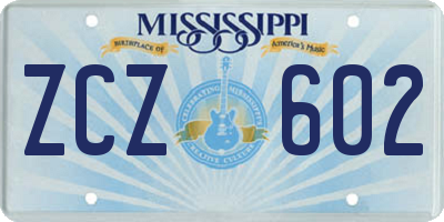 MS license plate ZCZ602