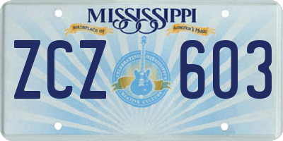 MS license plate ZCZ603
