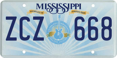 MS license plate ZCZ668