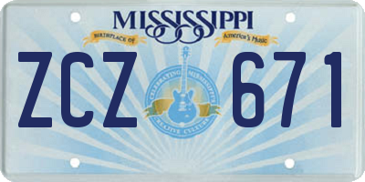 MS license plate ZCZ671
