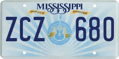 MS license plate ZCZ680