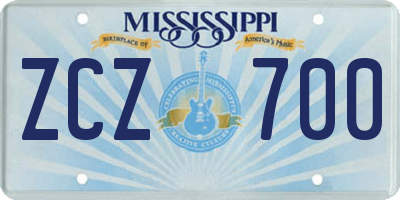 MS license plate ZCZ700