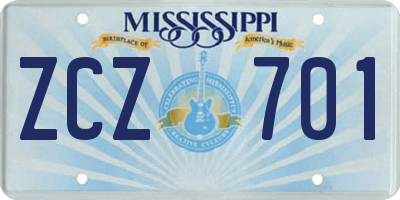 MS license plate ZCZ701