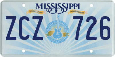 MS license plate ZCZ726