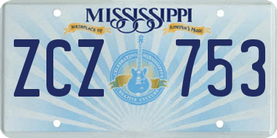 MS license plate ZCZ753