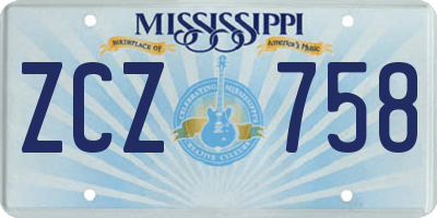 MS license plate ZCZ758