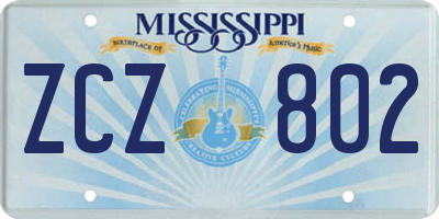 MS license plate ZCZ802