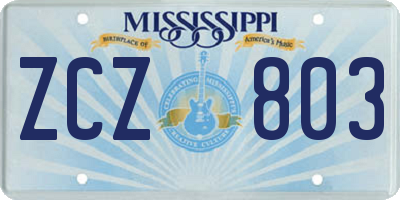 MS license plate ZCZ803