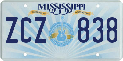 MS license plate ZCZ838