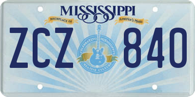 MS license plate ZCZ840