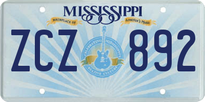 MS license plate ZCZ892
