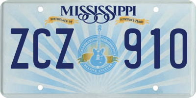 MS license plate ZCZ910