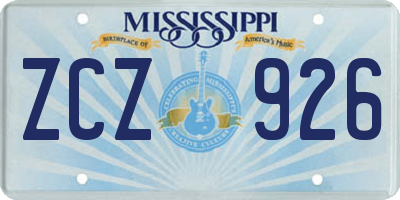 MS license plate ZCZ926