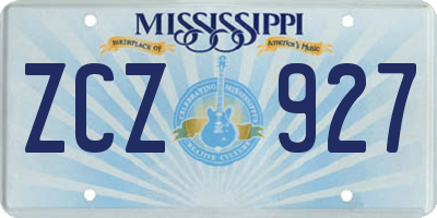 MS license plate ZCZ927