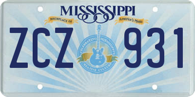 MS license plate ZCZ931