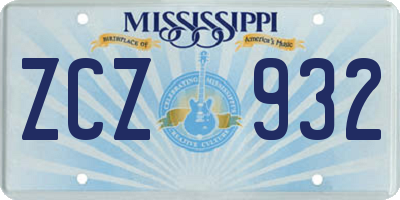 MS license plate ZCZ932