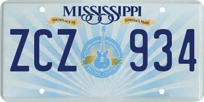 MS license plate ZCZ934