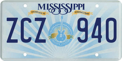 MS license plate ZCZ940