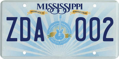 MS license plate ZDA002