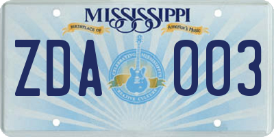 MS license plate ZDA003