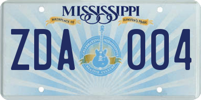 MS license plate ZDA004