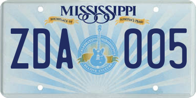 MS license plate ZDA005