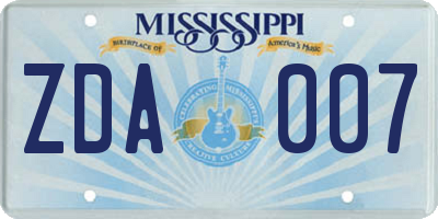 MS license plate ZDA007