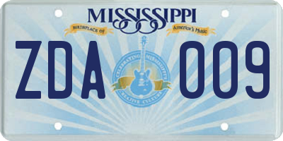 MS license plate ZDA009