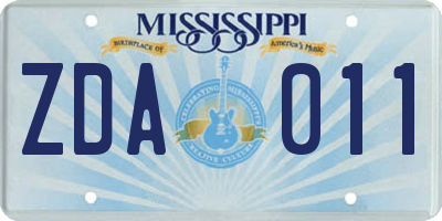 MS license plate ZDA011