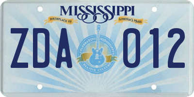MS license plate ZDA012