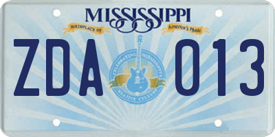 MS license plate ZDA013
