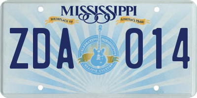 MS license plate ZDA014