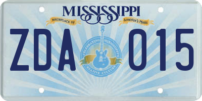 MS license plate ZDA015