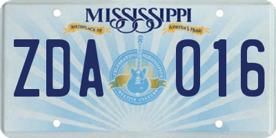 MS license plate ZDA016