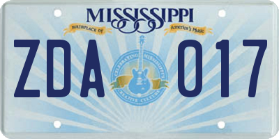 MS license plate ZDA017