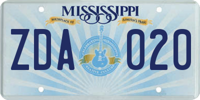 MS license plate ZDA020