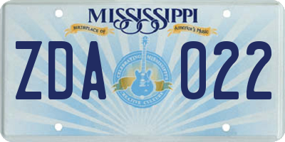 MS license plate ZDA022
