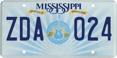 MS license plate ZDA024