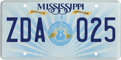MS license plate ZDA025
