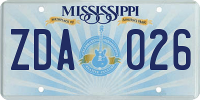 MS license plate ZDA026
