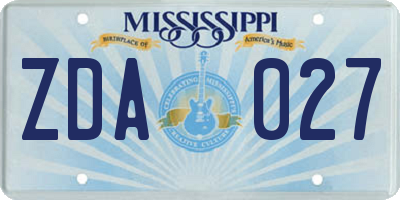 MS license plate ZDA027