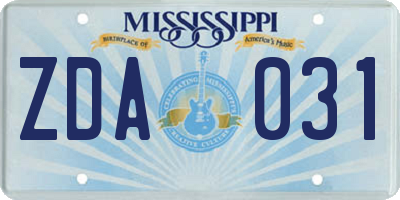 MS license plate ZDA031