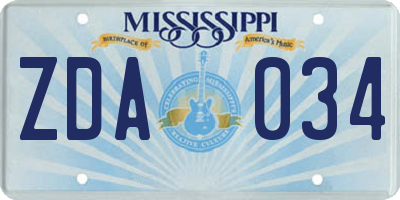 MS license plate ZDA034