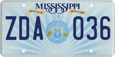MS license plate ZDA036