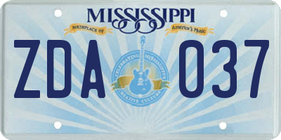 MS license plate ZDA037