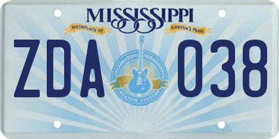 MS license plate ZDA038