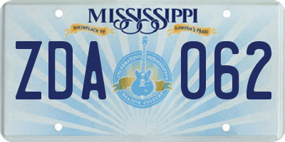 MS license plate ZDA062