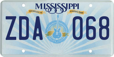 MS license plate ZDA068