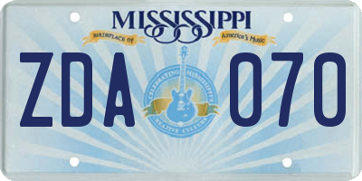 MS license plate ZDA070